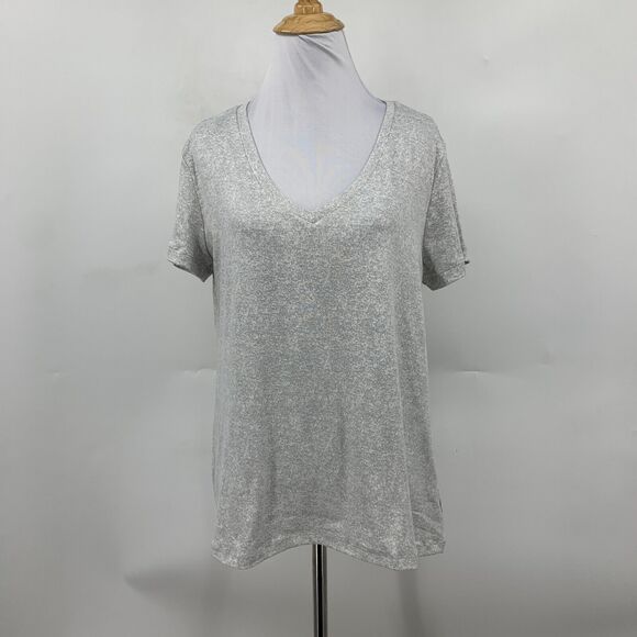 Eddie Bauer Sleepwear V Neck Tee Womens S Small Gray Short Sleeve Stretch Shirt - Picture 2 of 10